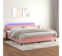 vidaXL Letto a Molle con Materasso e LED Rosa 200x200 cm in Velluto