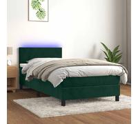 Letto a Molle con Materasso e LED Verde Scuro 80x200cm Velluto