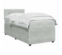 vidaXL Letto a molle con materasso grigio chiaro, 100 x 200 cm, in velluto, per camera da letto, moderno letto a molle, comoda testiera regolabile in altezza, elegante imbottitura vellutata
