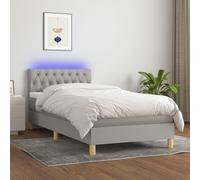 Letto a molle materasso e led grigio chiaro 100x200 cm tessuto