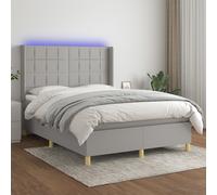 VIDAXL - Letto A Molle Materasso E Led Grigio Chiaro 140x200 Cm Tessuto