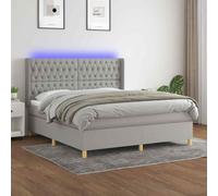vidaXL Letto a Molle Materasso e LED Grigio Chiaro 160x200 cm Tessuto