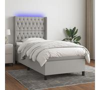 vidaXL Letto a Molle Materasso e LED Grigio Chiaro 80x200 cm Tessuto
