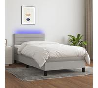 vidaXL Letto a Molle Materasso e LED Grigio Chiaro 90x200 cm Tessuto