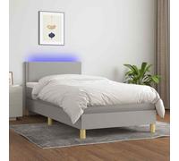 vidaXL Letto a Molle Materasso e LED Grigio Chiaro 90x200 cm Tessuto