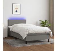 vidaXL Letto a Molle Materasso e LED Grigio Scuro 90x200 cm in Tessuto