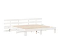 vidaXL Letto a Piattaforma in Legno massello di Pino Bianco, 200 cm. Include 2 tavolini con cassetti e Testata montata a Parete. Finitura Liscia, Senza Rete a Molle, Facile da assemblare. Design MOD