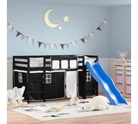 VIDAXL - Letto A Soppalco Bambini Con Tende Bianco E Nero 90x190 Cm Pino