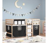vidaXL Letto a Soppalco Bambini con Tende Bianco e Nero 90x190 cm Pino
