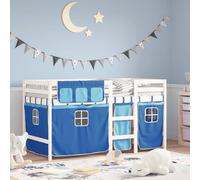 vidaXL Letto a Soppalco Bambini con Tende Blu 90x190 cm Massello Pino