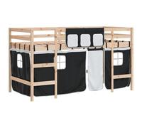 VIDAXL - Letto A Soppalco Con Tende Bambini Bianco E Nero 80x200 Cm Pino - SPEDIZIONE GRATUITA