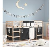 VIDAXL - Letto A Soppalco Con Tende Bambini Bianco E Nero 80x200 Cm Pino