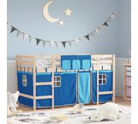 VIDAXL - Letto A Soppalco Con Tende Bambini Blu 80x200 Cm Massello Pino