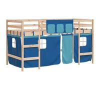 AX Letto Soppalco 205.5x85.5x113.5cm Tende Blu Scaletta Legno Grezzo New 3206956