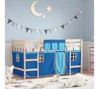 vidaXL Letto a Soppalco con Tende Bambini Blu 90x200 cm Massello Pino