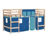 AX Letto Soppalco 205.5x95.5x113.5cm Tende Blu Scaletta Legno Grezzo New 3206965
