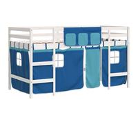 AX Letto Soppalco 205.5x95.5x113.5cm Bianco Tende Blu Scaletta Sponde 0K 3206968
