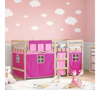 vidaXL Letto a Soppalco con Tende Bambini Rosa 90x190 cm Massello Pino