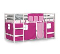 VIDAXL - Letto A Soppalco Con Tende Bambini Rosa 90x200 Cm Massello Pino - SPEDIZIONE GRATUITA