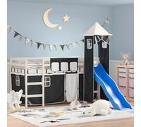 AX Letto Soppalco Bianco Bambini Scivolo Tende Nero Scaletta Sponde News 3207075