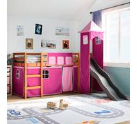 vidaXL Letto a Soppalco con Torre Bambini Rosa 90x200cm Massello Pino