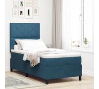 vidaXL Letto Box Spring Materasso e LED Blu Scuro 100x200 cm Velluto