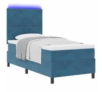 vidaXL Letto Box Spring Materasso e LED Blu Scuro 100x200 cm Velluto