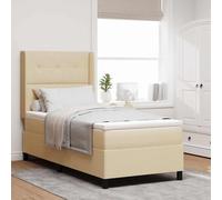 vidaXL Letto a Box Spring con Materasso e LED Tessuto Crema 80 x 200 cm