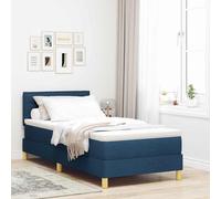 vidaXL Letto a Sorgente LED con testiera Blu 90 x 190 cm Tessuto