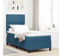 vidaXL Letto a Sorgente LED con testiera Blu Scuro 90 x 200 cm Velluto