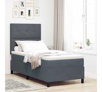 vidaXL Letto Box Spring con Materasso e LED Grigio Scuro 90x200 cm Velluto