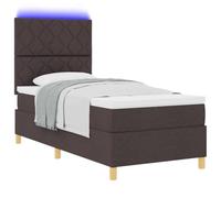 vidaXL Letto a Sorgente LED Marrone Scuro 100 x 200 cm Tessuto, Testiera Regolabile, Letto Moderno, Materasso a Molle insacchettate, Mobile Eco-Friendly con Spazio