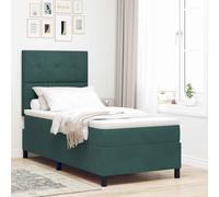vidaXL Letto a Molle con Materasso Verde Scuro 100 x 200 cm Velluto, Testiera Elegante, Letto a Molla Moderno, Materasso Rettangolare e Struttura, Soluzione di Riposo per Camera Accogliente