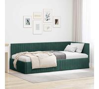 vidaXL Letto Angolare Verde Scuro in Velluto 100 x 200cm, Piattaforma Rettangolare con Testiera a Montaggio a Muro. Design Moderno in Compensato Durevole. Una Soluzione Compatta ed Elegante per Gli