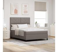 vidaXL Letto Box Spring con materassi in tessuto tortora, 140 x 200 cm. Ha un design moderno con testiera a forma di diamante e un rivestimento morbido. È autoportante, realizzato in legno massello,