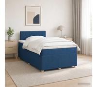 vidaXL Letto boxspring con materasso blu 120 x 200 cm tessuto, camera da letto alla moda, letto box primavera moderno, testa regolabile, telaio imbottito, soluzione materasso medio fattoria