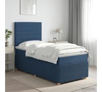 vidaXL Letto a molle con materasso con testiera, blu, 90 x 190 cm, in tessuto, camera da letto moderna, letto imbottito, testiera regolabile in altezza, mobili pratici, comoda struttura a doghe