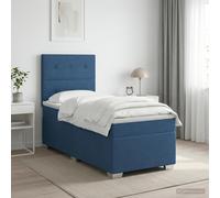 vidaXL Letto box spring con materasso Blu 90 x 200 cm Tessuto | Le gambe possono essere regolate in altezza fino a 10 cm, strisce LED integrate, rimovibili e lavabili