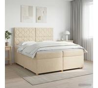 vidaXL Letto box spring con materasso Crema 200 x 200 cm Tessuto