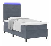 vidaXL Letto Box Spring con Materasso e LED Grigio Scuro 90x200 cm Velluto