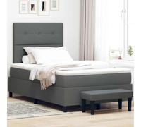 vidaXL Letto a molle con materasso e panca grigio scuro 120 x 200 cm tessuto