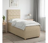 vidaXL Letto Box Spring LED con Materasso Crema 90 x 200 cm Tessuto | Illuminazione a LED per un fascino moderno, altezza regolabile della testiera, materasso a molle insacchettate per la