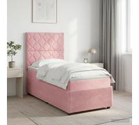 vidaXL Letto a molle a LED con materasso rosa, 80 x 200 cm, velluto | La striscia LED integrata garantisce un'atmosfera fresca nella camera da letto, facile accesso allo spazio sotto il letto,