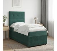 Letto Box Spring LED con Materasso Verde Scuro 90 x 190 cm
