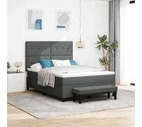 vidaXL Letto con Box Spring e Materasso & Panca Grigia Scura 160x200 cm in Tessuto