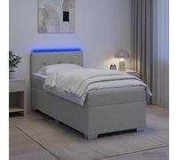 vidaXL Letto con Box Spring, Materasso e LED Grigio Chiaro 90 x 200 cm
