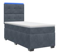 vidaXL Letto con Box Spring, Materasso e LED Grigio Scuro 90 x 190 cm