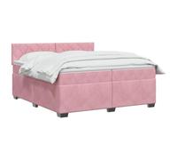 vidaXL Letto con Box Spring, Materasso e LED Rosa 200 x 200 cm Velluto | Illuminazione versatile con strisce LED USB, regolazione in altezza con testiera flessibile, sensazione equilibrata per tutti