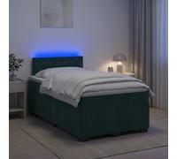vidaXL Letto con Box Spring, Materasso e LED Verde Scuro 120 x 190 cm
