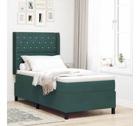 vidaXL Letto con Box Springs LED e Materasso Verde scuro 90 x 190 cm